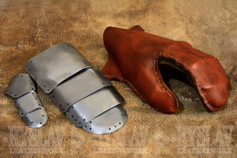 Guante vikingo de cuero para LUCHA DE CONTACTO COMPLETO, placas de acero y cubierta de cuero genuino, guante cubierto imagen 2