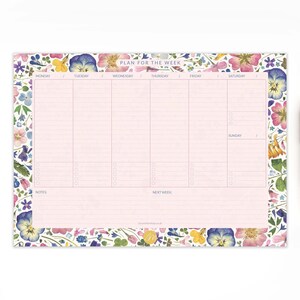 Planificador semanal floral: Organizador de escritorio A4 con diseño de flores prensadas