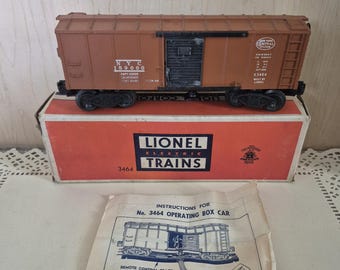 Post-War Lionel X3464 NYC Operating Box Car With Middle Classic Box & Original Instruction Sheet * New York Central System Train Car