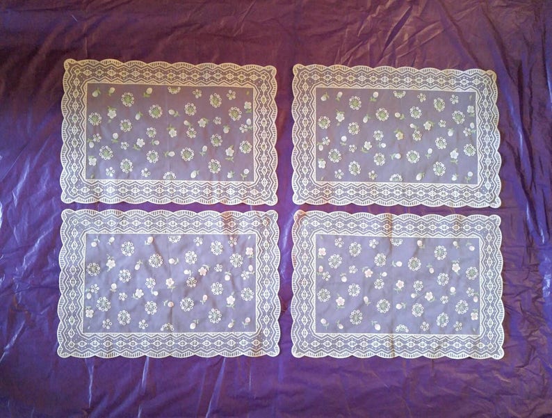 Cottage Chic Floral Sheer Doily Placemats Set Of 4 Vintage Organza