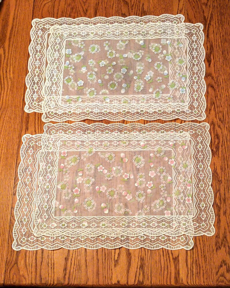 Cottage Chic Floral Sheer Doily Placemats Set Of 4 Vintage Organza