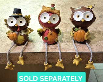 Fall Owl Shelf Sitter With Dangle Legs SOLD SEPARATELY * Sitting Hoot Owl Window Sill Sitter  * Autumn Owl Table Sitter* Fall Table Decor