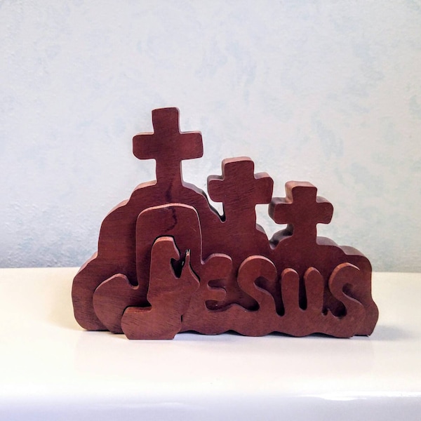 Carved Jesus Cross Sign Spiritual Decor * Wood Jesus Expandable Word Sign * Collapsible Tabletop Jesus Word Sign * Unique Religious Gift