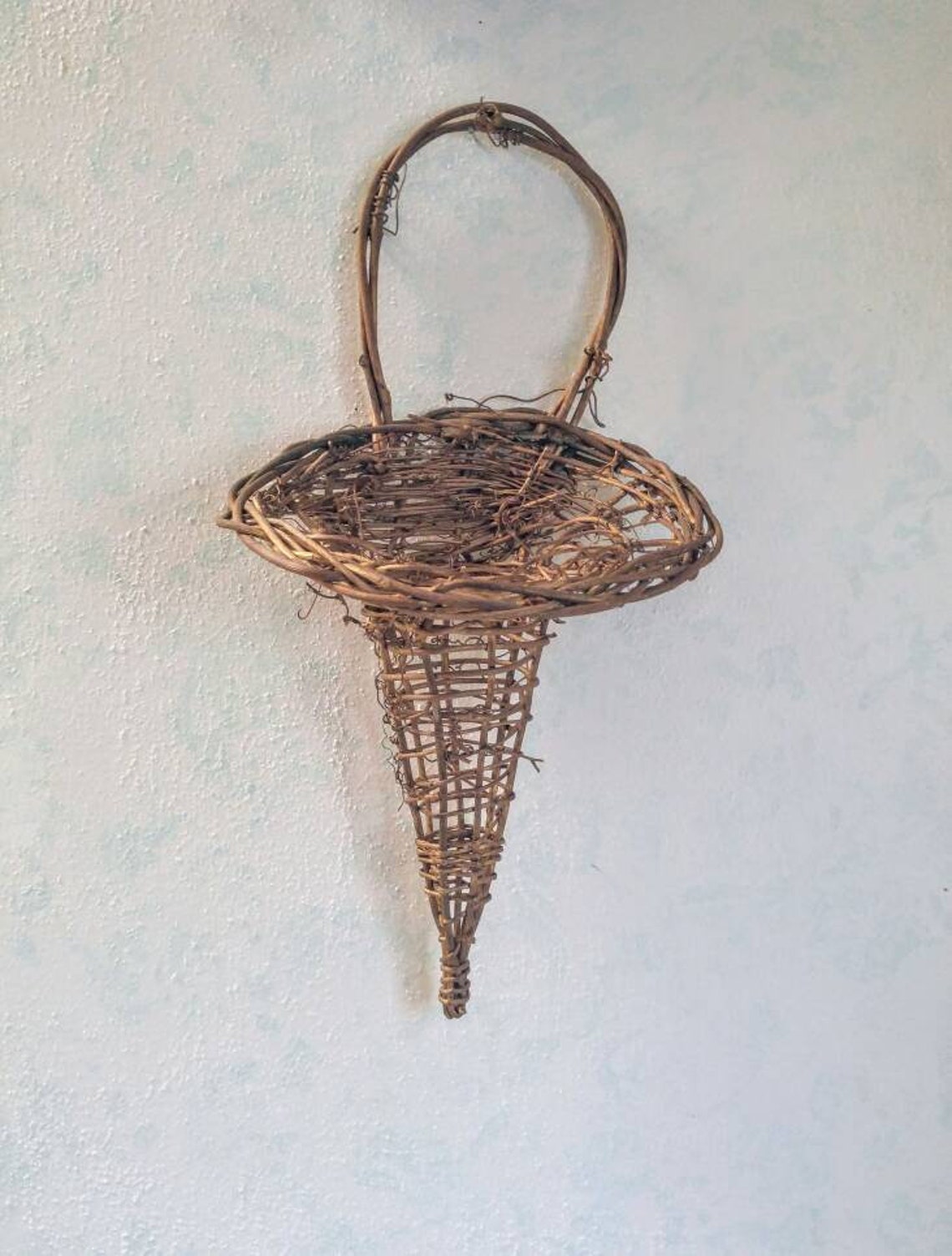 Grapevine Flower Cone Wall Basket Retro 70s Woven Cone Wall Etsy