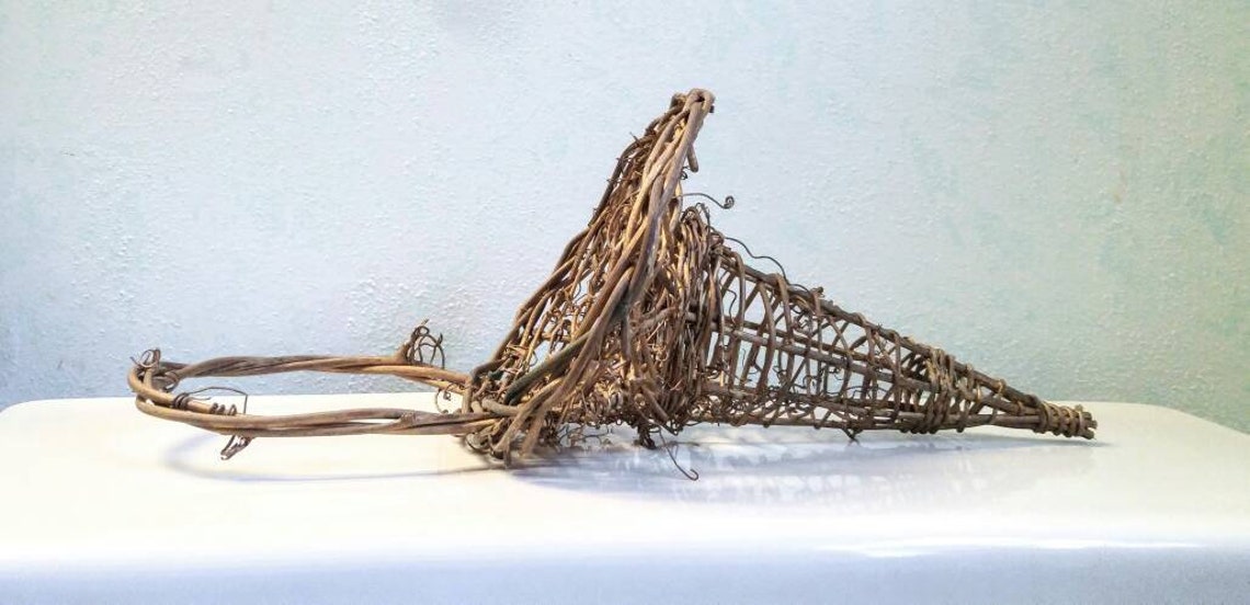 Grapevine Flower Cone Wall Basket Retro 70s Woven Cone Wall Etsy