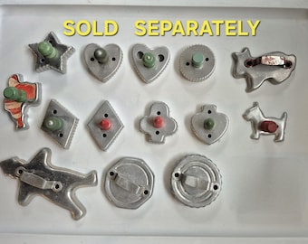 Vintage Aluminum Cookie Cutters With Red and Green Handles SOLD SEPARATELY * 40s Holiday Cookie Cutters * All Occasion Cookie Baking Tool