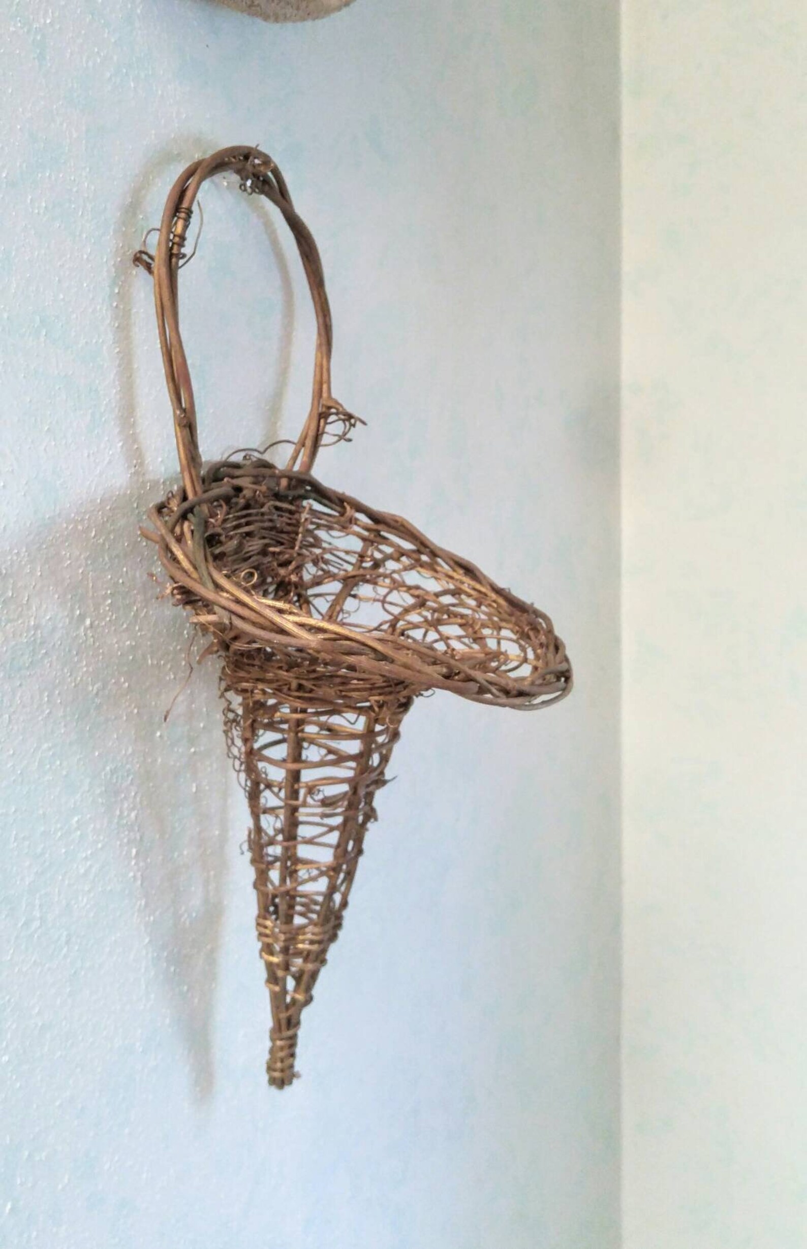 Grapevine Flower Cone Wall Basket Retro 70s Woven Cone Wall Etsy