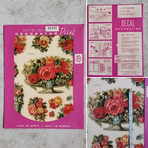 NOS Vintage Decals MEYERCORD Floral Design 11 Images * Vintage 1950's Flower Decals Roses And Pansies * Decorator Decals Granny Chic Home
