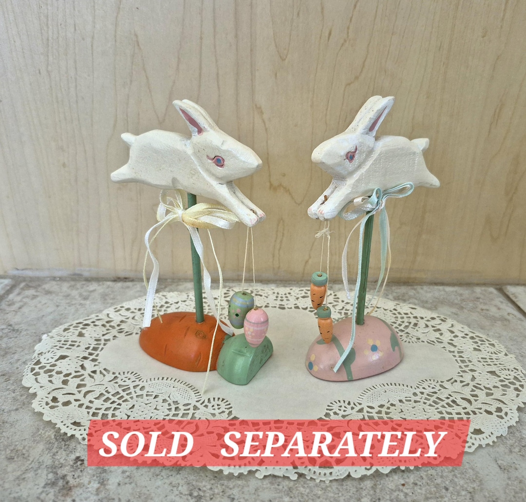 80s White Wood Leaping Rabbit on Pedestal Vtg Easter Bunny -CHOICE ...
