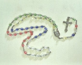 Vintage Catholic Rosary With Acrylic Pastel Beads * Catholic Prayer Beads Silver Tone Crucifix * Daily Prayer Keepsake * Confirmation Gift
