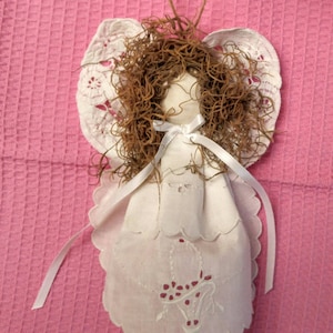 Vintage Doily Angel Spiritual Wall Decor * Handcrafted Linen Guardian Angel Wall Art * All Occasion Angel Gift * Granny Chic Attic Treasure