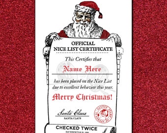 Certificato ufficiale stampabile di Babbo Natale con la lista dei buoni 8,5&quot; x 11&quot; / PDF scaricabile immediatamente / Cattivo o buono 3,75&quot; x 5,75&quot;