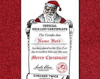 Printable Nice List Certificate from Santa Claus Official 8.5" x 11" | Instant Download PDF | Naughty or Nice 3.75" x 5.75"