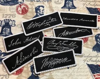 4" President Signatures Patch Iron on Hamilton Washington Lincoln Roosevelt American Historical Figures History Embroidered bag jacket hat