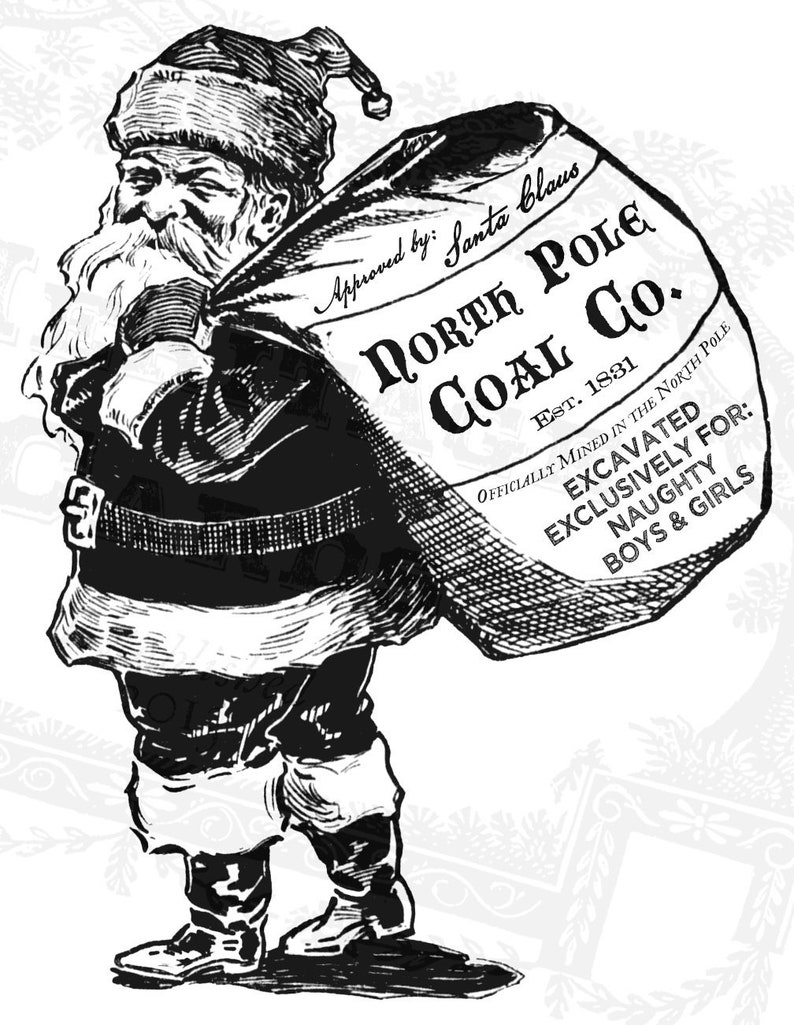 Bag of coal Tag Printable Download Naughty list Christmas Sack North Pole Coal Company image 1