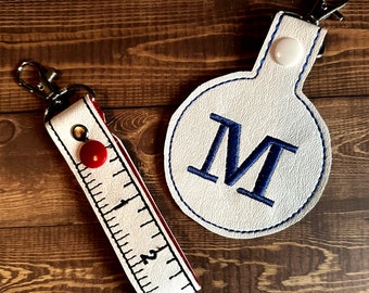 ITH Ruler Measuring Tape & Circle Key Fob Keychain Lanyard, 2 patterns Machine Embroidery Project In The Hoop Instant Download Pdf 4x4 5x7