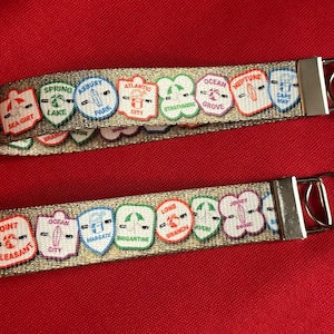 6&quot; x 1&quot; Beach Badge Webbing Key Fob Keychain Lanyard (qty. 1), Jersey Shore Patch car house keys, Summer Ocean Nautical Mermaid Boardwalk