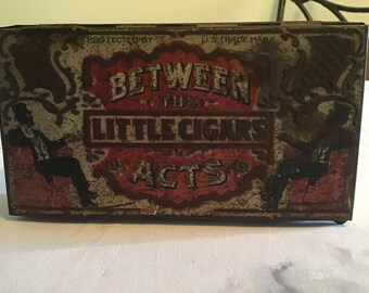 Vintage tin early 1900 Between The Acts Little Cigars Rectangle Embossed top