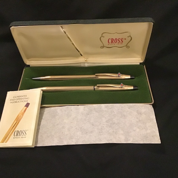 Vintage Cross 10k Gold Filled Pen and Pencil Set from 1970s or 1980s Diamond M Company Logo