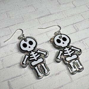 Glitter Skeleton Earrings: Halloween Acrylic Bone Jewelry