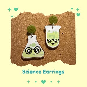 Mismatched Science Earrings for Teachers or Students | Test Tube and Flask with Smiley Face | Fun Gift in Hypoallergenic or Clip On Style