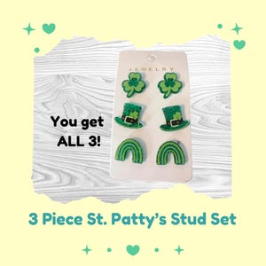 Örhängesset med St. Patrick's Day-örhängen: Regnbåge, Leprechaunhatt, Klöver