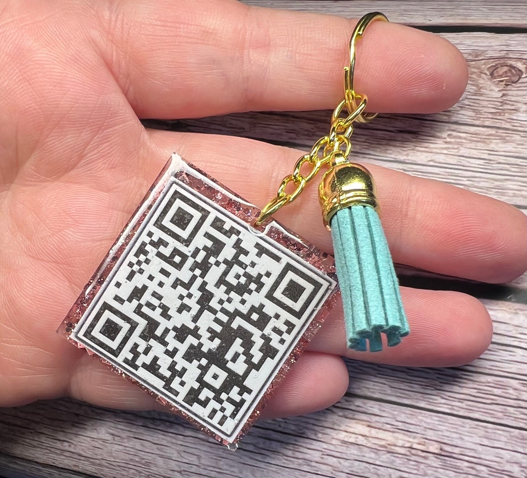Custom QR Code Keychain: Glitter Resin Charm, Small Business Gift - Etsy