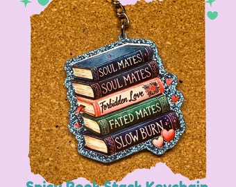 Porte-clés pile Smut Book : acrylique bleu pailleté, cadeau lecteur romantique