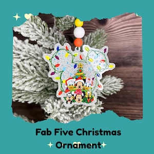 Adorno navideño Fab Five, ratón mágico, dibujo clásico, orejas de ratón, regalo para amantes de la fantasía, luces navideñas con forma de cabeza de ratón, arte atemporal