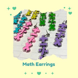 Pendientes de profesor de matemáticas: joyería STEM acrílica con brillantina