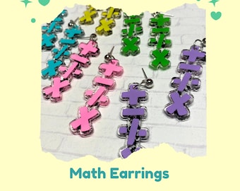 Math Teacher Earrings – Lightweight Glitter Acrylic Earrings for Educators or STEM Gift | Hypoallergenic, Clip-On, or Metal-Free Jewelry