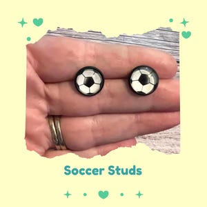 Soccer Stud Earrings for Sports Fans | Gift for Soccer Moms, Players, Coaches, or Coworkers | Hypoallergenic or Clip On