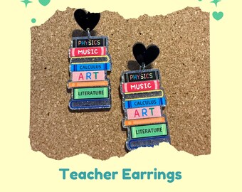 Book Stack Acrylic Earrings – Teacher Librarian Gift, Hypoallergenic Option