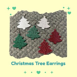 Christmas Tree Earrings in Green, Red, or Silver | Holiday Gift for Teachers, Friends, Coworkers | Hypoallergenic or Clip On Option