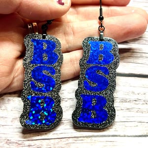 Acrylic Backstreet Boy Earrings, Black and Blue BSB, Gift for Backstreet Boy Lover, BSB earrings, Backstreet Boy Dangles, 90s Boy Band