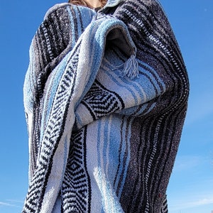 Sky Blue Mexican Serape Blanket With Minky Plush backing. Home Decor. Mexican Blanket. Boho vibes Southwestern