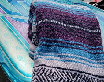 Purple Rain Mexican Blanket. Super soft minky plush backing. Eco Friendly Serape. Recycled Blanket. Boho Decor. Serape Tassel Throw