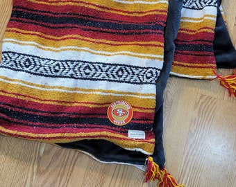 San Francisco 49ERS Large Size Mexican Serape With Minky Plush Backing. Tassel Blanket. Mexican Blanket. Boho Style Brock Purdy REWORKED
