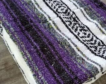 Amethyst Mexican Serape Blanket - Minky Plush Backing - Coordinating Purple Boho Tassel - Home Decor Throw