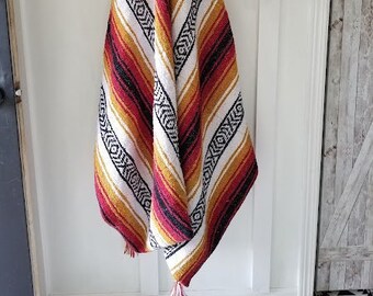 Sunstone Serape Mexican Blanket - Plush Minky Backing with tassels. Red and Yellow Throw. Home Decor