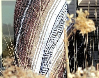 Starry Woods Large Mexican Blanket. Brown Serape with Minky plush backing. Tassel Detail