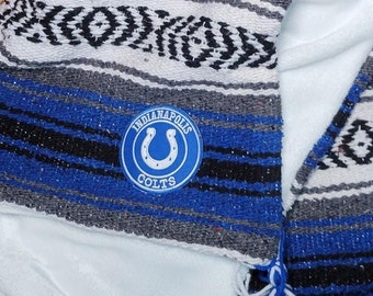 Indianapolis Colts Large Serape Patch Blanket with Minky Plush Backing. Blue Football Blanket. Mexican Falsa. Indiana