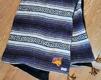 UNI Northern Iowa Large Size Mexican Serape With Minky Plush Backing. Tassel Blanket. Mexican Blanket. Boho Style Southwestern Tex Mex