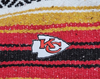 Kansas City Chiefs Large Size Mexican Serape With Minky Plush Backing. Tassel Blanket. Mexican Blanket. Boho Style Reworked Chiefs merch