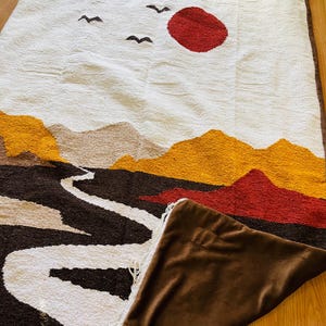 XL Rivers Way Mexican Blanket. Multi Color front with super soft Minky Plush. Sustainable eco friendly blanket Southwestern style. image 1