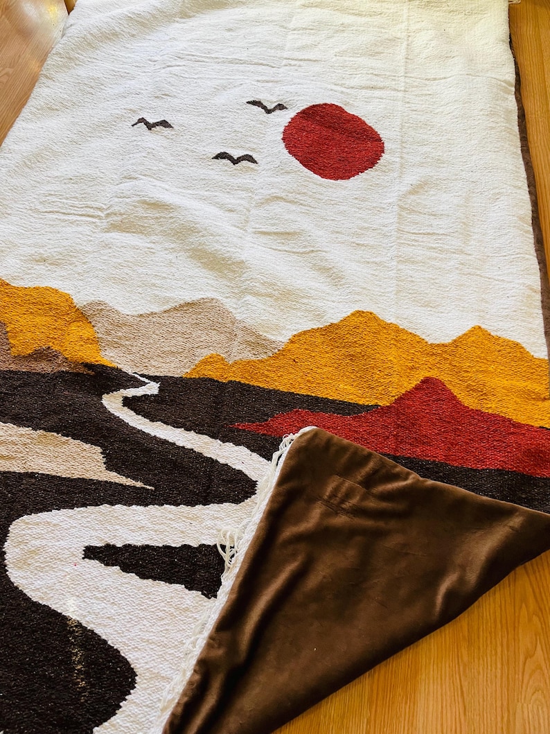 XL Rivers Way Mexican Blanket. Multi Color front with super soft Minky Plush. Sustainable eco friendly blanket Southwestern style. image 1