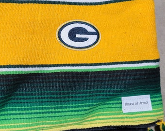 Green Bay PACKERS Large Size Mexican Serape With Minky Plush Backing. Tassel Blanket. Mexican Blanket. Boho Style Reworked packers merch