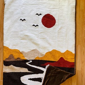 XL Rivers Way Mexican Blanket. Multi Color front with super soft Minky Plush. Sustainable eco friendly blanket Southwestern style. image 4