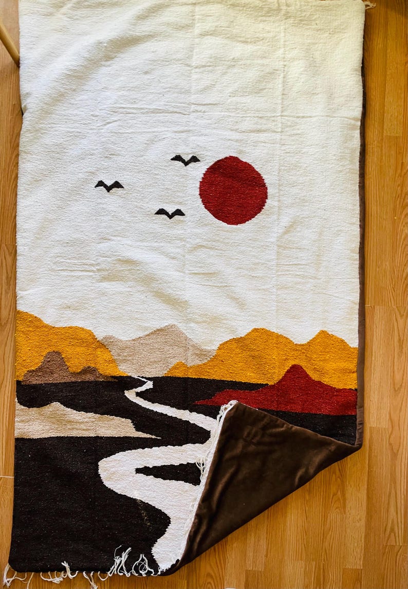 XL Rivers Way Mexican Blanket. Multi Color front with super soft Minky Plush. Sustainable eco friendly blanket Southwestern style. image 4