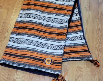 Chicago BEARS Large Serape blanket with Minky Plush Backing. Football Blanket. Mexican Blanket. Embroidered Patch Detail